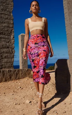 Women Dancing Leopard Renzo Skirt In Red & Lilac Floral