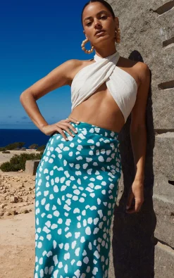 Women Dancing Leopard Renzo Skirt In White On Green Cloud