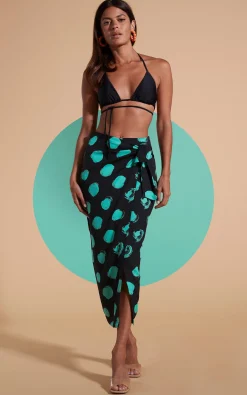 Women Dancing Leopard River Skirt In Green On Black Dot
