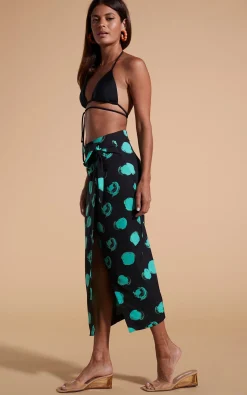 Women Dancing Leopard River Skirt In Green On Black Dot
