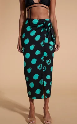 Women Dancing Leopard River Skirt In Green On Black Dot
