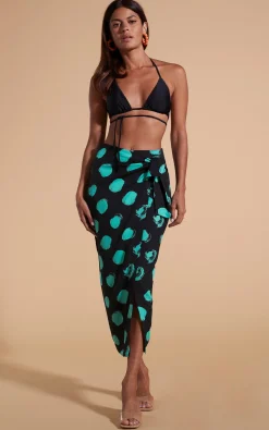 Women Dancing Leopard River Skirt In Green On Black Dot