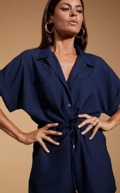 Women Dancing Leopard Rizzo Shirt Playsuit In Navy