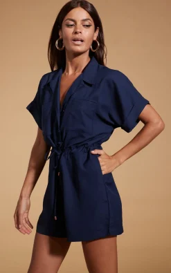 Women Dancing Leopard Rizzo Shirt Playsuit In Navy
