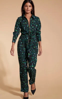 Women Dancing Leopard Roxanna Jumpsuit In Green Alligator