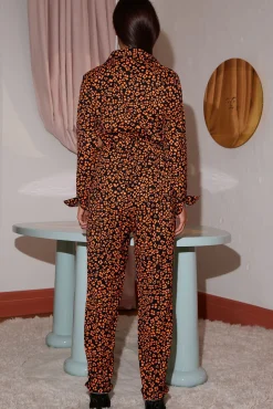 Women Dancing Leopard Roxanna Jumpsuit In Orange On Black Leopard