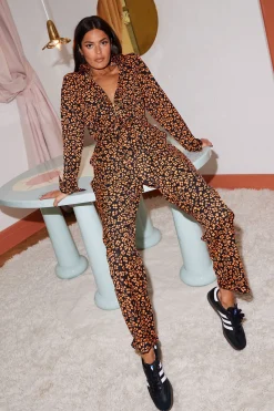 Women Dancing Leopard Roxanna Jumpsuit In Orange On Black Leopard