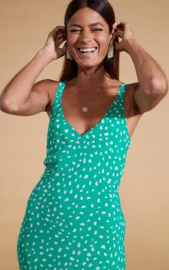 Women Dancing Leopard Sabrina Midaxi Dress In Odd Dot White On Sea Green