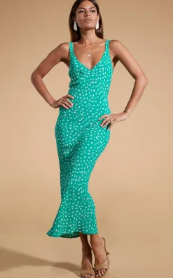 Women Dancing Leopard Sabrina Midaxi Dress In Odd Dot White On Sea Green
