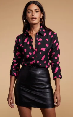 Women Dancing Leopard San Diego Shirt In Abstract Dot Pink On Black