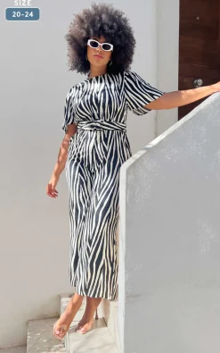 Women Dancing Leopard Saskia Jumpsuit In Monochrome Zebra - Extended Sizing (Reversible)
