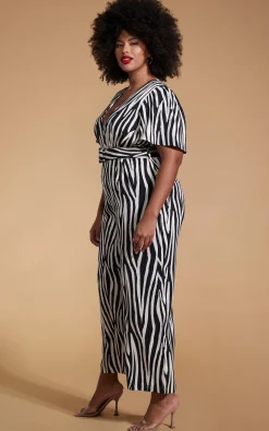 Women Dancing Leopard Saskia Jumpsuit In Monochrome Zebra - Extended Sizing (Reversible)
