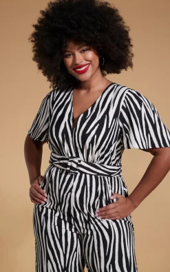Women Dancing Leopard Saskia Jumpsuit In Monochrome Zebra - Extended Sizing (Reversible)