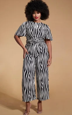 Women Dancing Leopard Saskia Jumpsuit In Monochrome Zebra - Extended Sizing (Reversible)
