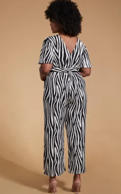 Women Dancing Leopard Saskia Jumpsuit In Monochrome Zebra - Extended Sizing (Reversible)