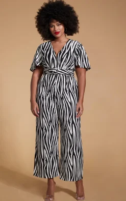 Women Dancing Leopard Saskia Jumpsuit In Monochrome Zebra - Extended Sizing (Reversible)