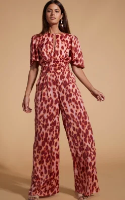 Women Dancing Leopard Savannah Jumpsuit In Orange Leopard