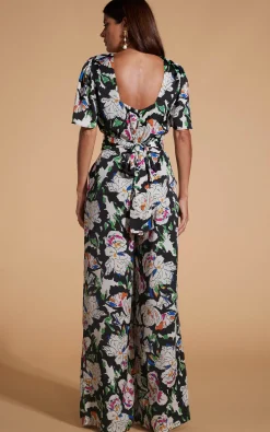 Women Dancing Leopard Savannah Jumpsuit In White On Black Floral