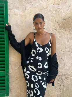 Women Dancing Leopard Sienna Midaxi Slip Dress In Oversized Mono Leopard