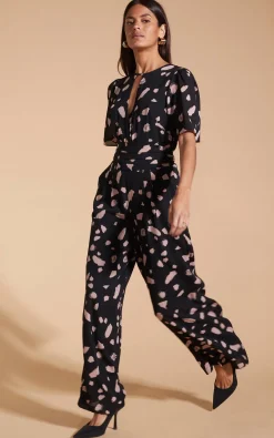 Women Dancing Leopard Silva Jumpsuit In Abstract Dot Sand On Black