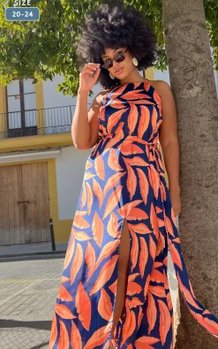 Women Dancing Leopard Sunset Dress In Abstract Leaf - Extended Sizing