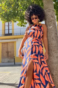 Women Dancing Leopard Sunset Dress In Abstract Leaf - Extended Sizing