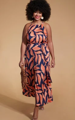 Women Dancing Leopard Sunset Dress In Abstract Leaf - Extended Sizing