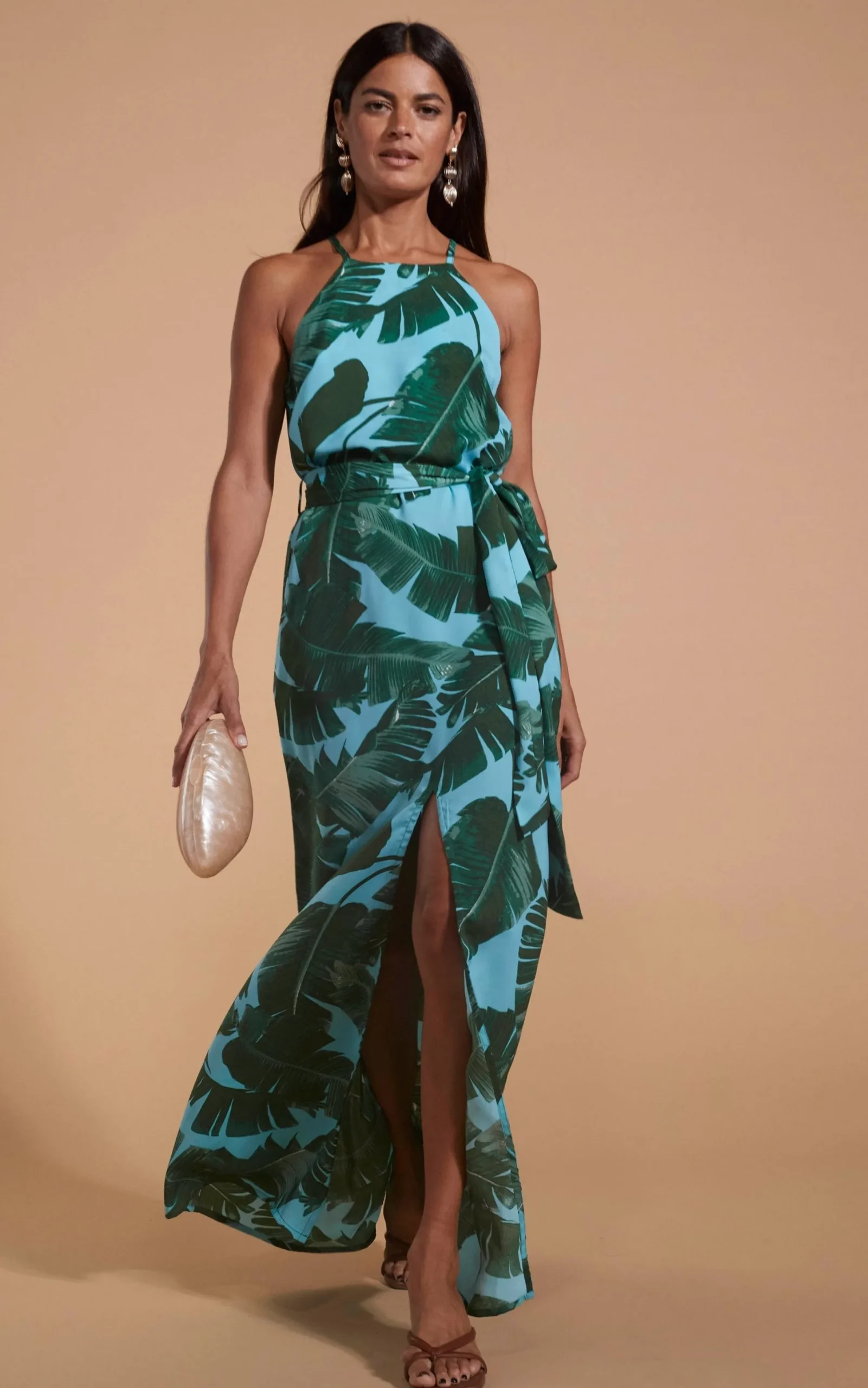 Women Dancing Leopard Sunset Dress In Vintage Blue Palm