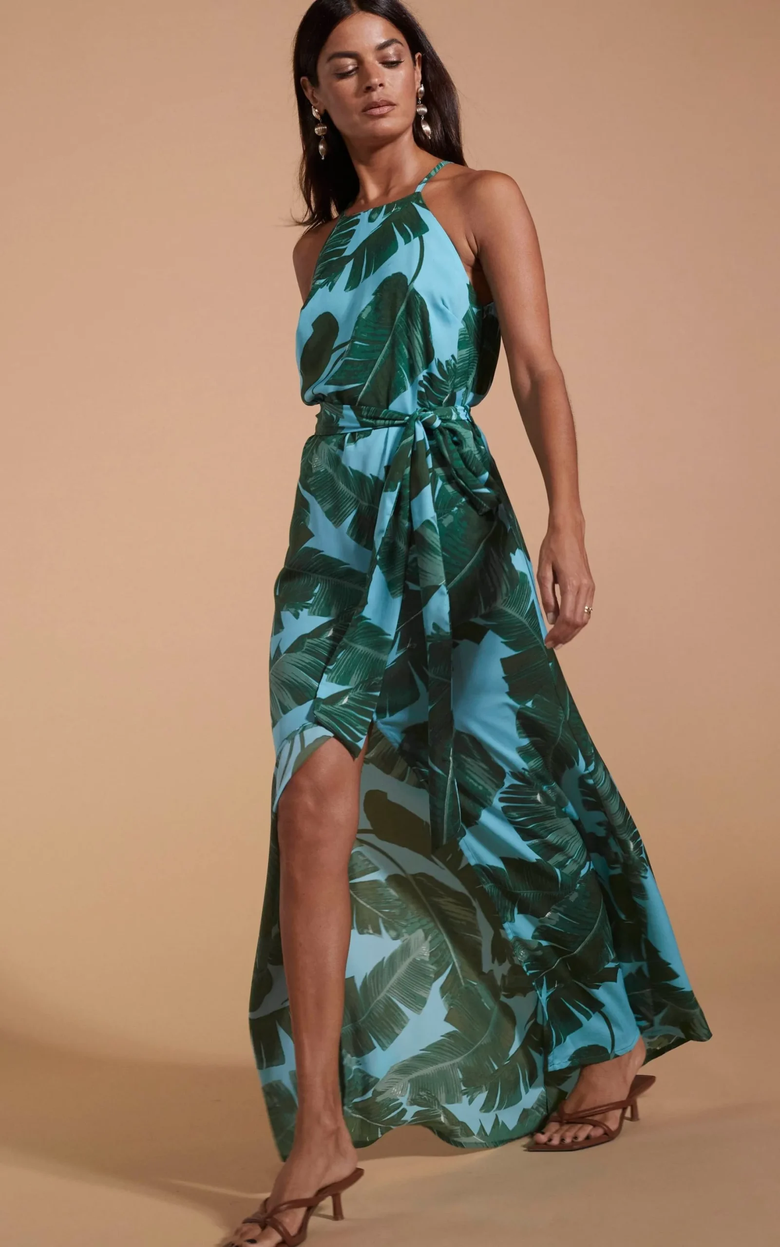 Women Dancing Leopard Sunset Dress In Vintage Blue Palm
