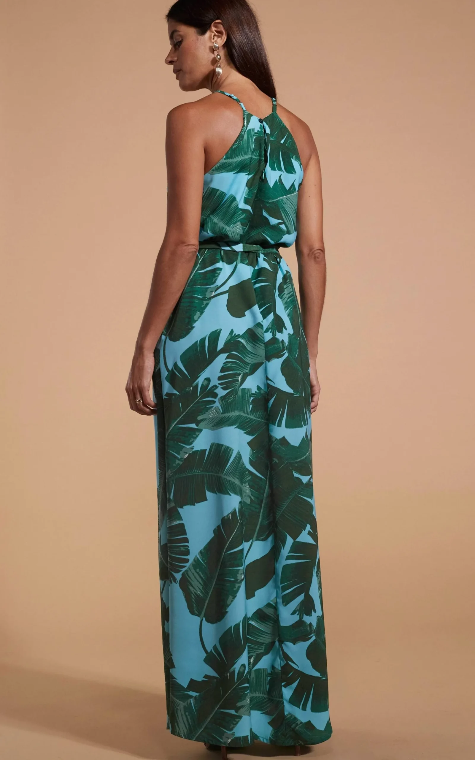 Women Dancing Leopard Sunset Dress In Vintage Blue Palm