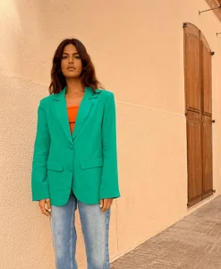 Women Dancing Leopard Tatiyana Linen Blazer In Vivid Green