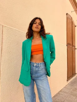 Women Dancing Leopard Tatiyana Linen Blazer In Vivid Green