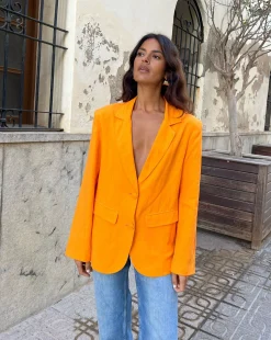Women Dancing Leopard Tatiyana Linen Blazer In Orange