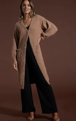 Women Dancing Leopard Taylor Longline Cardigan In Mocha