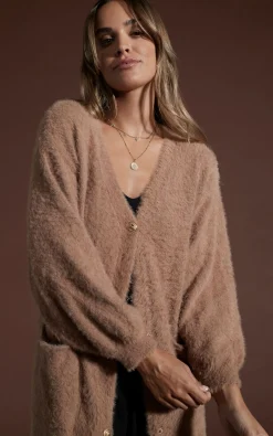 Women Dancing Leopard Taylor Longline Cardigan In Mocha