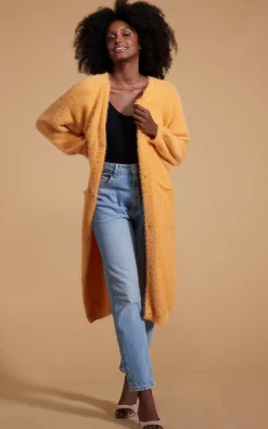 Women Dancing Leopard Taylor Longline Cardigan In Apricot