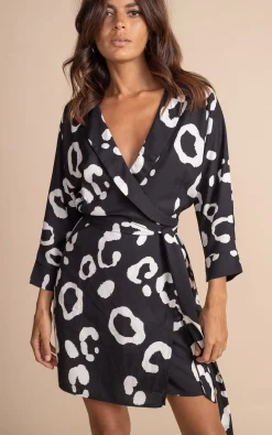 Women Dancing Leopard Valley Mini Dress In Oversized Mono Leopard