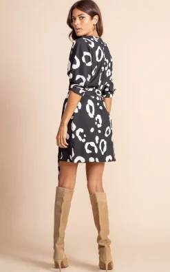 Women Dancing Leopard Valley Mini Dress In Oversized Mono Leopard