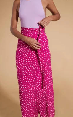 Women Dancing Leopard Whitney Maxi Wrap Skirt In Odd Dot Pink On Magenta