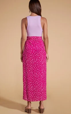 Women Dancing Leopard Whitney Maxi Wrap Skirt In Odd Dot Pink On Magenta