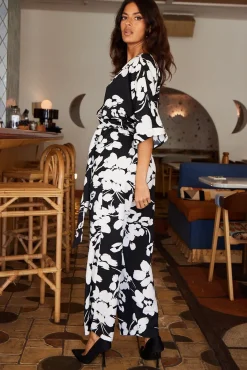 Women Dancing Leopard Winona Kimono Jumpsuit In White On Black Floral