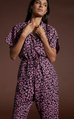 Women Dancing Leopard Zeta Jumpsuit In Pink On Black Leopard