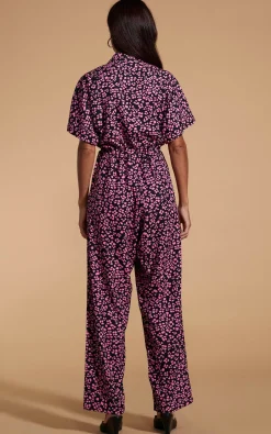 Women Dancing Leopard Zeta Jumpsuit In Pink On Black Leopard