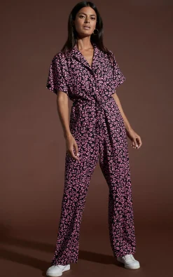 Women Dancing Leopard Zeta Jumpsuit In Pink On Black Leopard