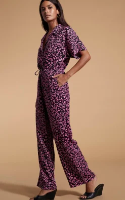 Women Dancing Leopard Zeta Jumpsuit In Pink On Black Leopard