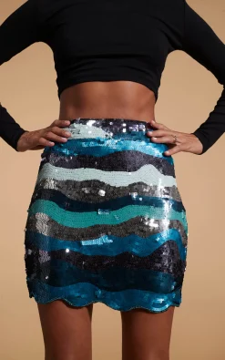 Women Dancing Leopard Zinnea Sequin Mini Skirt In Ocean
